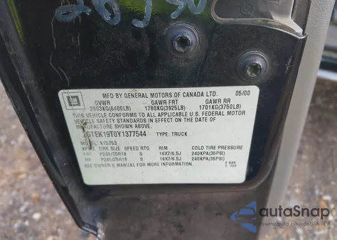 2000 GMC Sierra 1500 Sle from USA, damaged, VIN 2GTEK19T0Y1377544